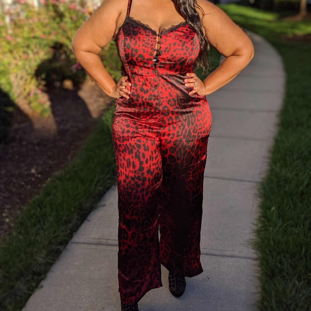 Red leopard print jumpsuit